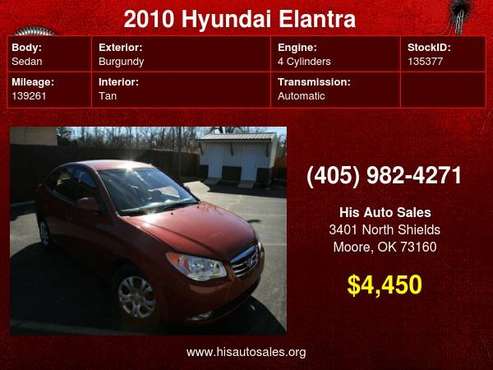 2010 Hyundai Elantra 4dr Sdn Auto GLS - - by dealer for sale in MOORE, OK