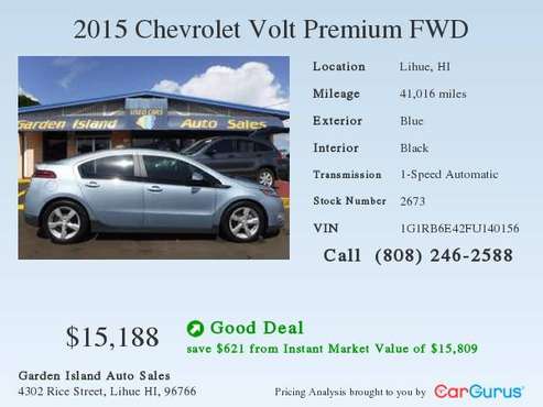 2015 CHEVROLET VOLT PREMIUM New OFF ISLAND Arrival 10/17 One Owner!!@@ for sale in Lihue, HI