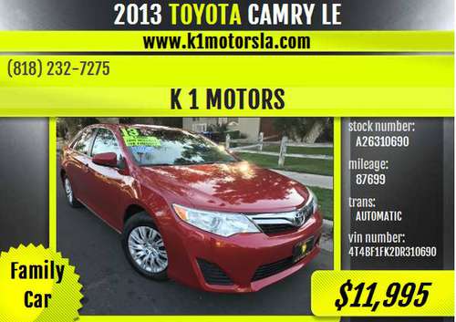2013 Toyota / Camry / LE / Low Mileage / Super Clean / Affordable... for sale in Los Angeles, CA