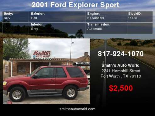 2001 Ford Explorer Sport 2dr 102" WB your job is your credit for sale in Fort Worth, TX