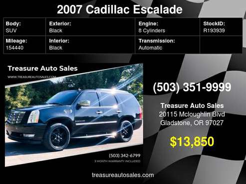 2007 Cadillac Escalade AWD 4dr SUV , Black on Black , fully loaded !... for sale in Gladstone, WA
