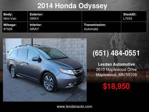 2014 Honda Odyssey TOURING ELITE DVD NAVIGATION LEATHER MOONROOF... for sale in Maplewood, MN