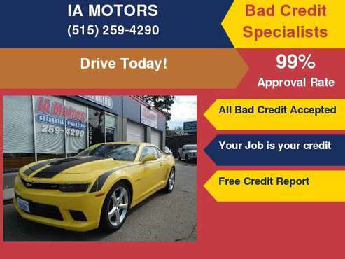 2015 CHEVROLET CAMARO SS-2 *FR $699 DOWN GUARANTEED FINANCE 7,700... for sale in Des Moines, IA
