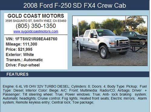 2008 Ford F250 Super Duty Crew Cab King Ranch Pickup 4D 6 3/4 ft for sale in Santa Ynez, CA