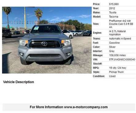 2012 TOYOTA TACOMA PRERUNNER - cars & trucks - by dealer - vehicle... for sale in San Antonio, TX