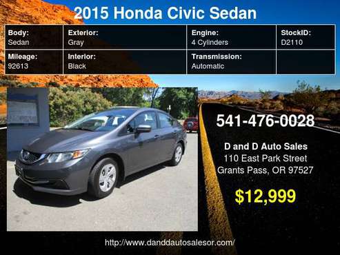 2015 Honda Civic Sedan 4dr Auto EX D AND D AUTO - - by for sale in Grants Pass, OR