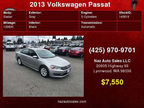 2013 Volkswagen Passat SE (3 Months free Warranty) for sale in Lynnwood, WA