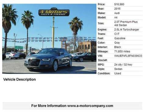 2015 Audi A4 2 0T Premium Plus - - by dealer - vehicle for sale in San Antonio, TX