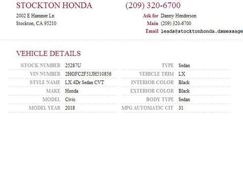 2018 Honda Civic LX SKU:25287U Honda Civic LX - cars & trucks - by... for sale in Stockton, CA