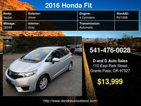 2016 Honda Fit 5dr HB CVT LX D AND D AUTO - - by for sale in Grants Pass, OR