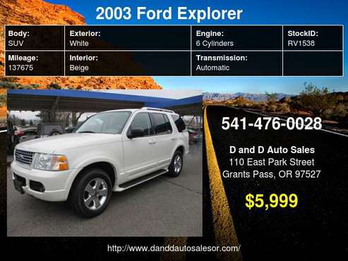 2003 Ford Explorer 4dr 114" WB 4.0L Limited 4WD D AND D AUTO - cars... for sale in Grants Pass, OR