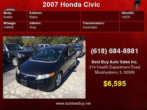 2007 Honda Civic EX 4dr Sedan (1.8L I4 5A) Call for Steve or Dean for sale in Murphysboro, IL
