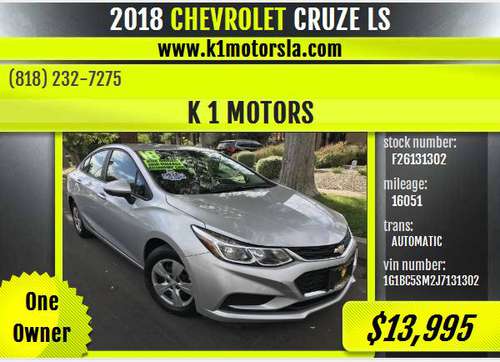 2018 CHEVROLET / Cruze / SILVER / 1 Owner / Low Mileage / TURBO -... for sale in Los Angeles, CA