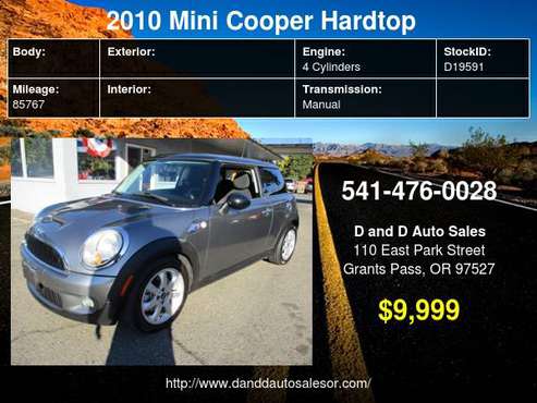 2010 MINI Cooper Hardtop 2dr Cpe S D AND D AUTO - cars & trucks - by... for sale in Grants Pass, OR
