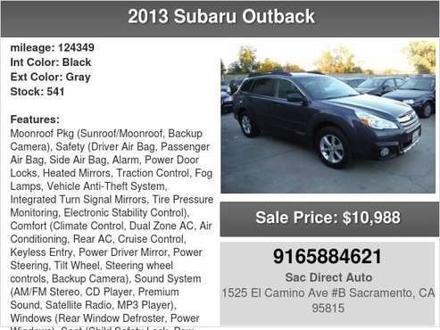 2013 Subaru Outback 2.5i Limited 124K MILES 1 OWNER WITH 16 SERVICE... for sale in Sacramento , CA