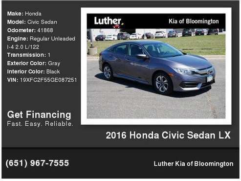 2016 Honda Civic Sedan LX - - by dealer - vehicle for sale in Bloomington, MN