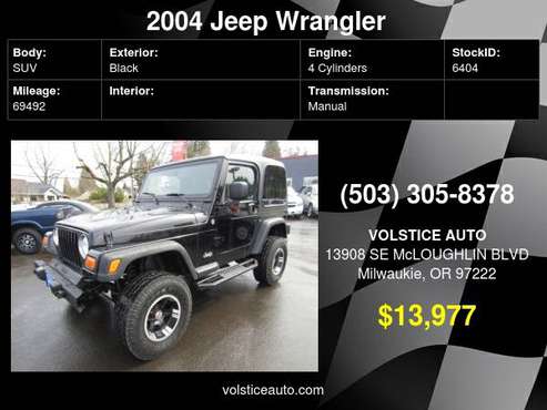2004 Jeep Wrangler 2dr SE 4CLY MANUAL BLACK 69K MILES HARDTOP for sale in Milwaukie, OR
