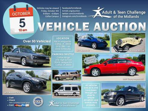 TEEN CHALLENGE CHARITY CAR AUCTION THIS SATURDAY 10/5 (80+ VEHICLES) for sale in Colfax, IA