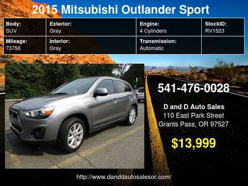 2015 Mitsubishi Outlander Sport AWD 4dr CVT ES D AND D AUTO - cars &... for sale in Grants Pass, OR