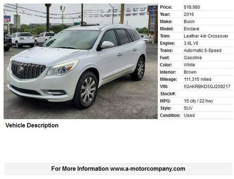 2016 Buick Enclave Leather - - by dealer - vehicle for sale in San Antonio, TX