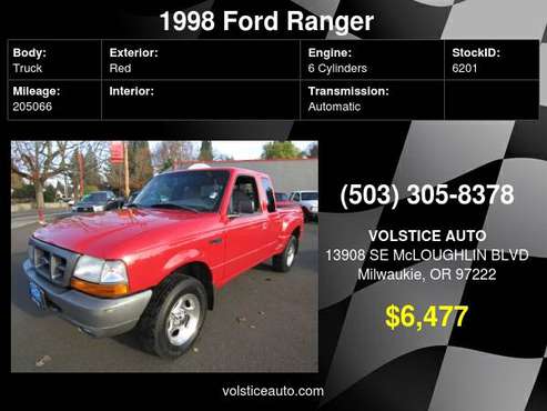 1998 Ford Ranger Supercab XLT 4X4 *RED* STEPSIDE SO CLEAN !! - cars... for sale in Milwaukie, OR