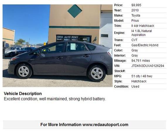 2010 Toyota Prius II 4dr Hatchback 94761 Miles - cars & trucks - by... for sale in Villa Park, IL – photo 2