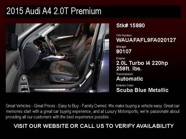 15880 - 2015 Audi A4 2 0T Premium Clean CARFAX Super Nice! 15 sedan for sale in Phoenix, AZ – photo 2