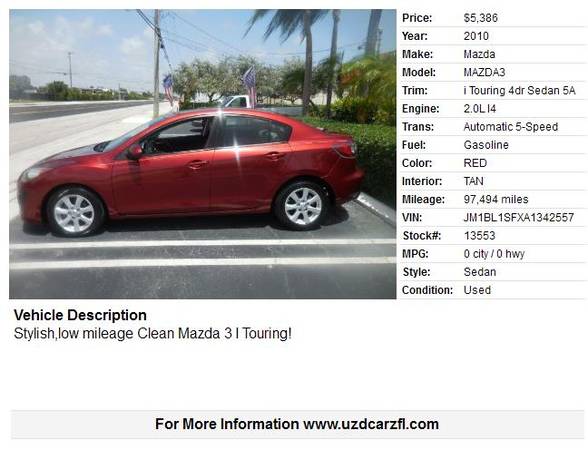 2010 Mazda 3 I Touring - cars & trucks - by dealer - vehicle... for sale in Pompano Beach, FL – photo 2