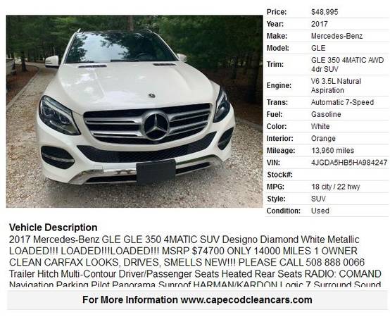 2017 Mercedes-Benz GLE 350 4MATIC AWD 4dr SUV 13K Miles - cars &... for sale in Sagamore, MA, MA – photo 2
