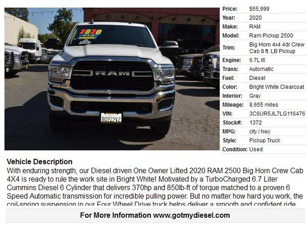 2020 Ram 2500 Crew Cab 4x4 Cummins Big Horn Diesel Truck - cars &... for sale in Citrus Heights, NV – photo 8