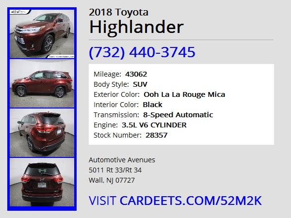 2018 Toyota Highlander, Ooh La La Rouge Mica - - by for sale in Wall, NJ – photo 22
