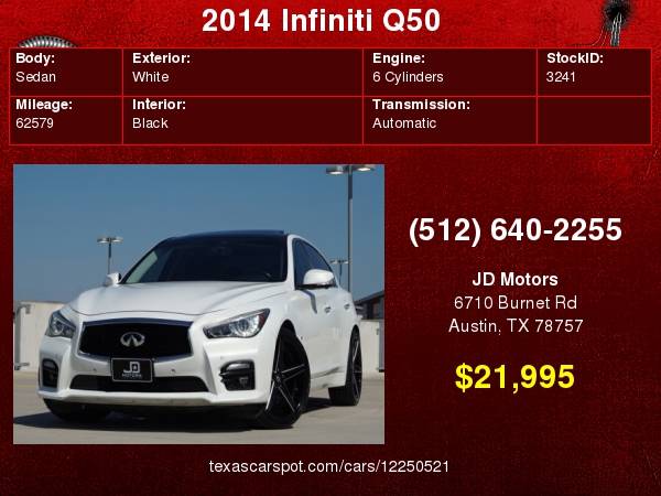 2014 INFINITI Q50 Sport AWD *(( Custom, Pearl White, LOADED ))* for sale in Austin, TX – photo 24