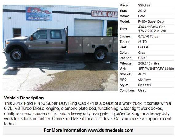 2012 Ford F-450 Super Duty 4X4 Crew Cab 176.2-200.2 in. WB - cars &... for sale in Crystal Lake, IL – photo 2