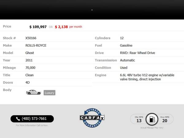 2011 ROLLS ROYCE GHOST LOADED WE FINANCE for $2,138/mo - Easy... for sale in Scottsdale, AZ – photo 2