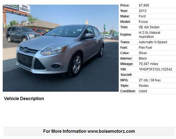 2013 Ford Focus SE ~~~~~~ONLY 79387 Miles~~~~~~GREAT ON GAS~~~LIKE... for sale in Boise, ID – photo 2