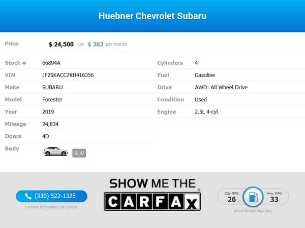 382/mo - 2019 Subaru Forester 2 5i 2 5 i 2 5-i for ONLY - cars & for sale in Carrollton, OH – photo 2