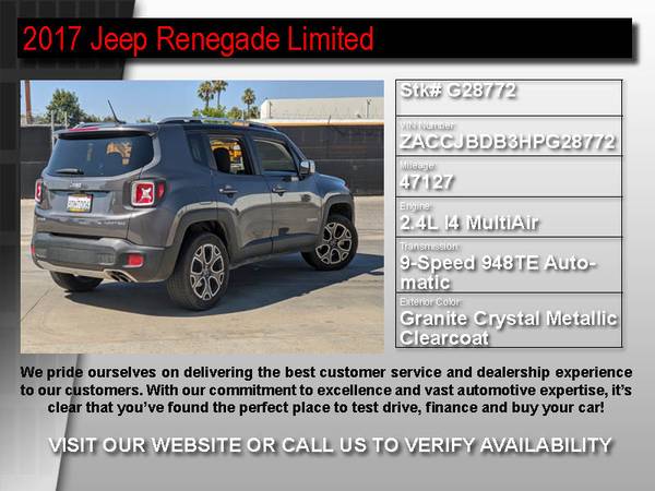 _G28772- 2017 Jeep Renegade Limited Buy Online or In-Person! 17 suv... for sale in Port Bolivar, CA – photo 2