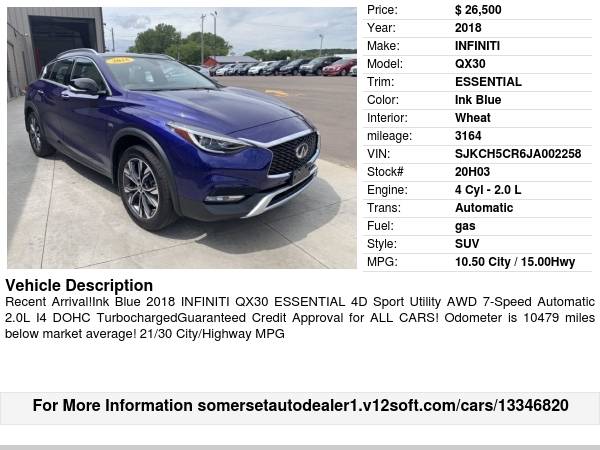 2018 INFINITI QX30 ESSENTIAL TRADE-INS WELCOME! WE BUY CARS - cars &... for sale in Somerset, MN – photo 24