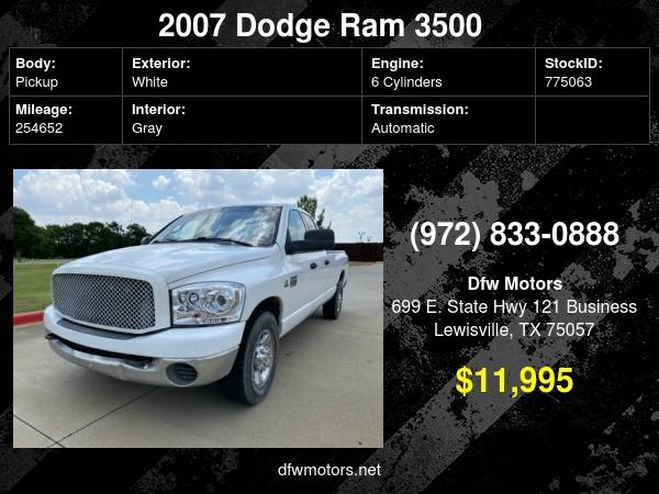 2007 Dodge Ram 3500 2WD Quad Cab SRW ST Diesel - cars & trucks - by... for sale in Lewisville, TX – photo 24