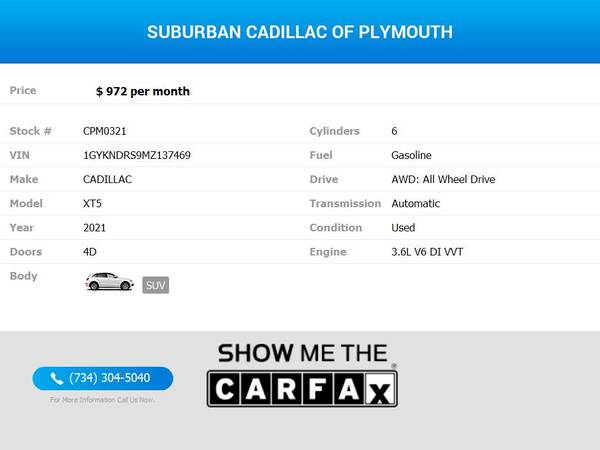 2021 Cadillac XT5 XT 5 XT-5 Premium Luxury AWD FOR ONLY 972/mo! for sale in Plymouth, MI – photo 2