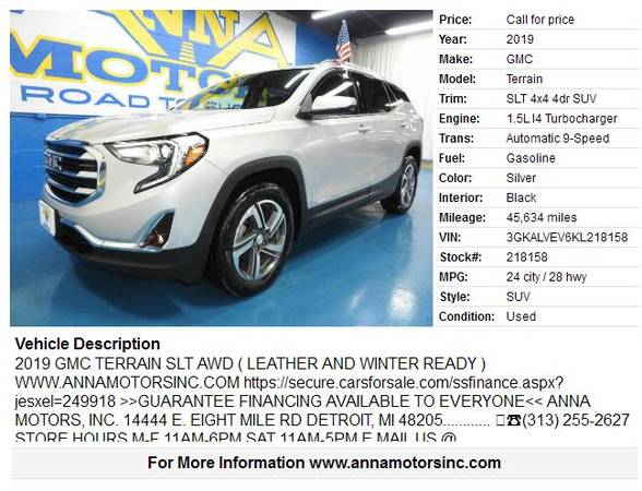 2019 GMC TERRAIN SLT AWD,$495*DN AVAILABLE-APPLY ONLINE OR CALL... for sale in Detroit, MI – photo 2