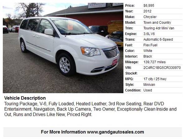 2012 Chrysler Town and Country Touring 4dr Mini Van 139727 Miles -... for sale in Merrill, WI – photo 2