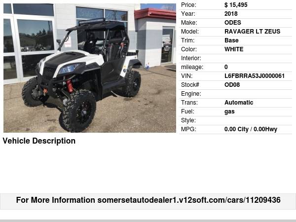 2018 ODES RAVAGER LT ZEUS BASE BAD CREDIT OK - cars & trucks - by... for sale in Somerset, MN – photo 13