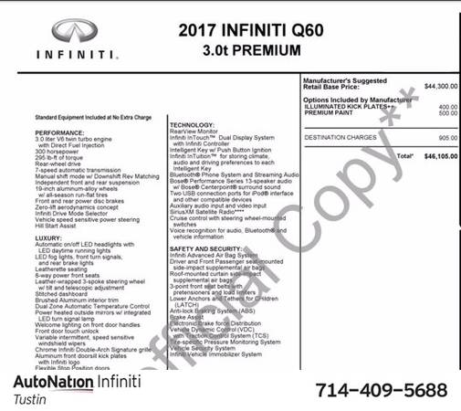2017 INFINITI Q60 3.0t Premium SKU:HM361721 Coupe - cars & trucks -... for sale in Tustin, CA – photo 2