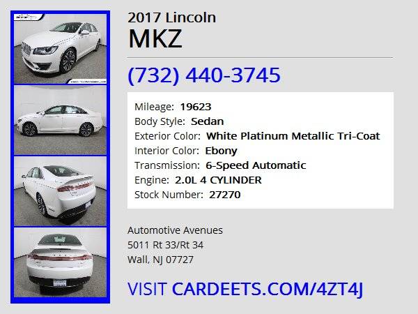 2017 Lincoln MKZ, White Platinum Metallic Tri-Coat for sale in Wall, NJ – photo 22