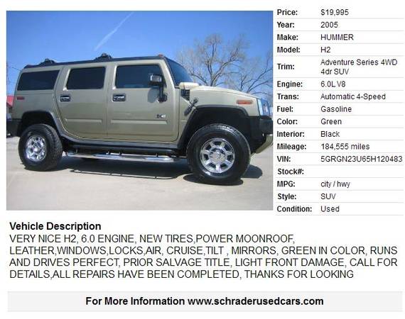 2005 HUMMER H2 Adventure Series 4WD 4dr SUV 184555 Miles - cars & for sale in Mount Pleasant, IA – photo 2