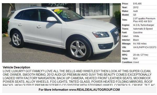 2012 AUDI Q5! ONE OWNER! ROOFS! NAV! CAMERA! POWER LID! for sale in Auburn, ME – photo 2