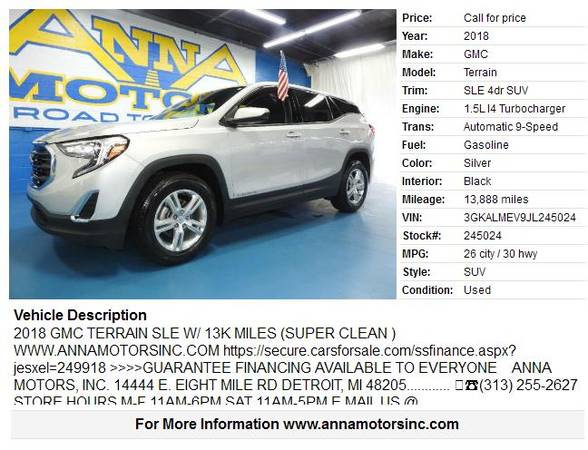 2018 GMC TERRAIN SLE,$00*DOWN AVAILABLE-APPLY ONLINE OR CALL US -... for sale in Detroit, MI – photo 2