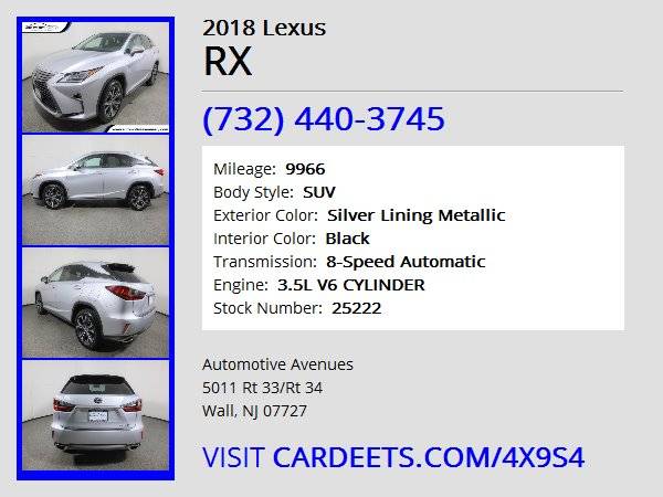 2018 Lexus RX, Silver Lining Metallic - cars & trucks - by dealer -... for sale in Wall, NJ – photo 22