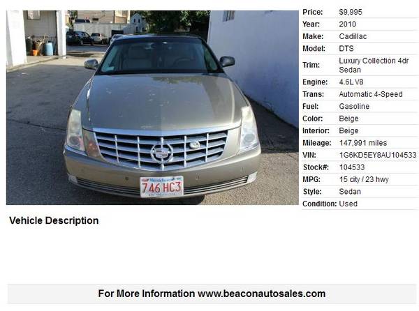 2010 Cadillac DTS for sale in Worcester, MA – photo 2
